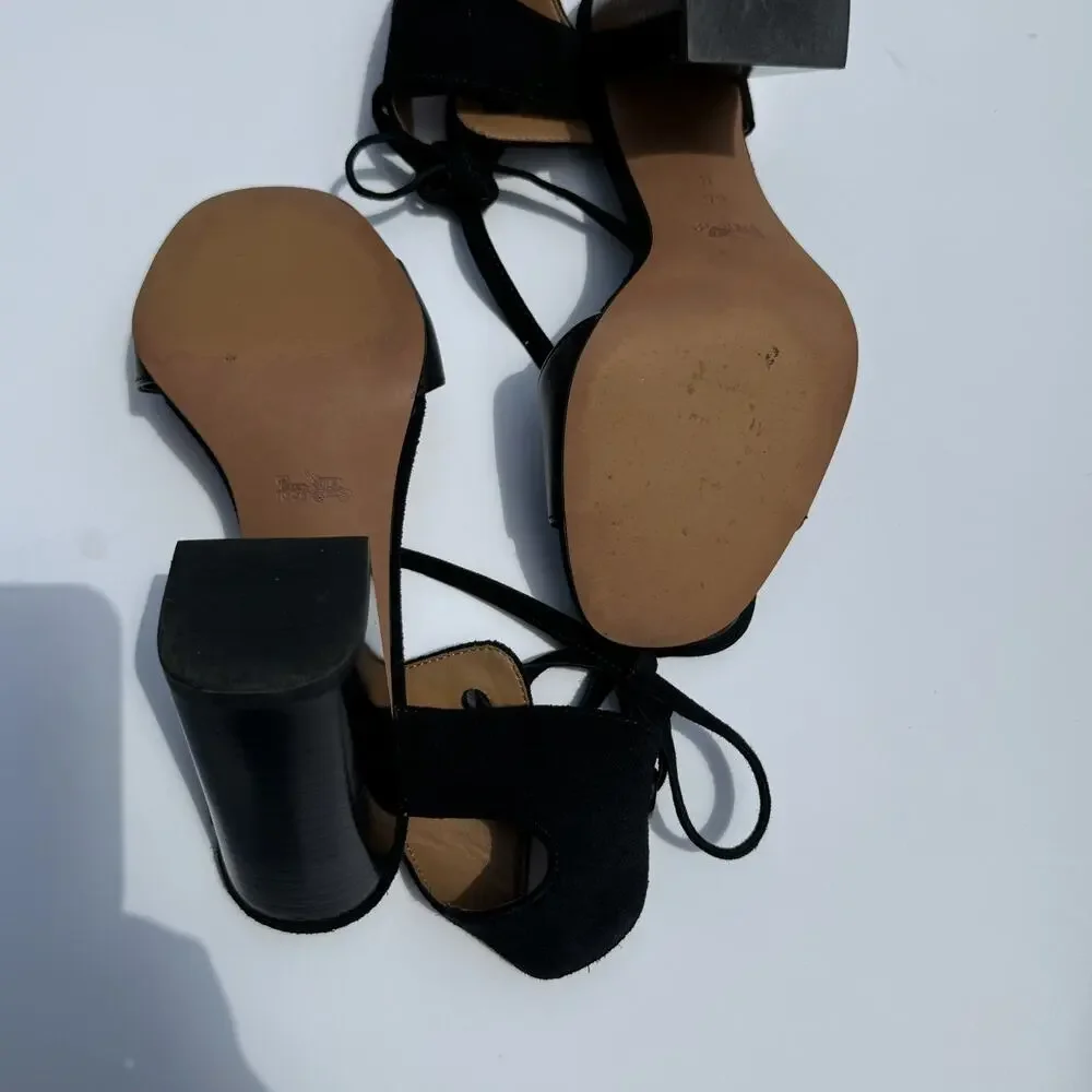 6.5 COACH black SUEDE LEATHER Ankle Tie WOMENS PLATFORM HEELS SHOES